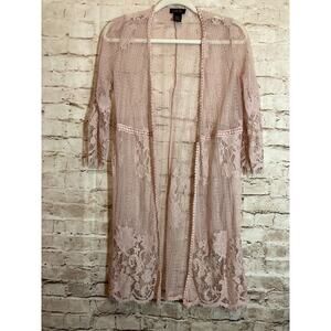 Lolla Rose Kimono Top Womens Medium Coquette All Over Lace Open Front Boho